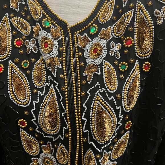 Lawrence Kazar Jacket Women’s Size Medium Black With Beading Long Sleeve Open Fr - Picture 2 of 5